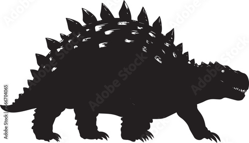 Ankylosaurus Rolling An Ankylosaurus rolling on its back, using its armored body for protection while moving. full length silhouette black vector illustration