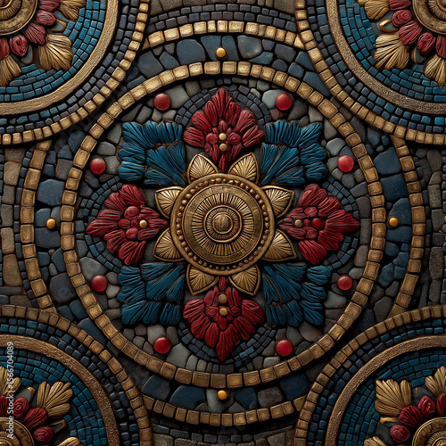 Wallpaper Mural Byzantine mosaic patterns in rich jewel tones of ruby, sapphire, and gold, ancient luxury recreated generative ai Torontodigital.ca