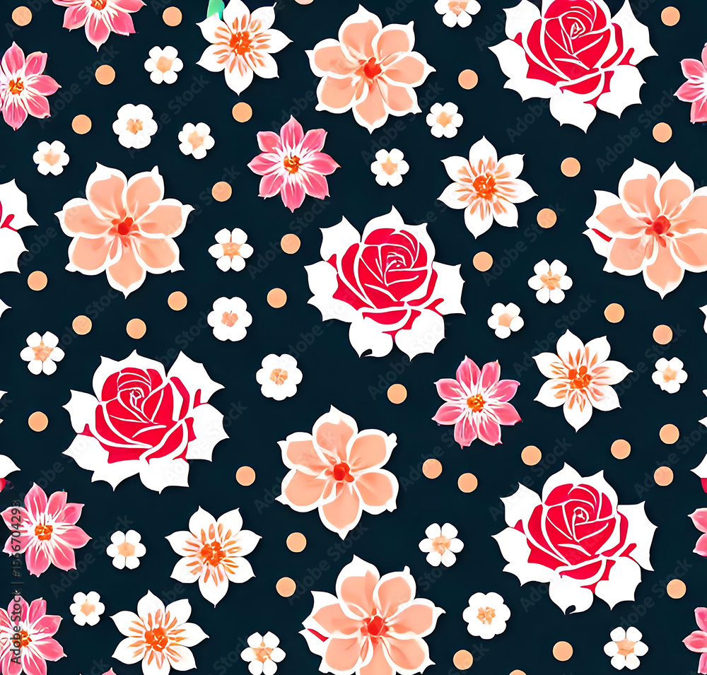 Fototapeta premium Elegant Red Roses Pattern on Dark Background - Romantic Floral Design,generative ai 