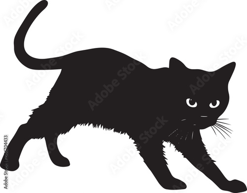 Stalking Cat Silhouette A cat creeping forward, belly low to the ground. full length silhouette black vector illustration