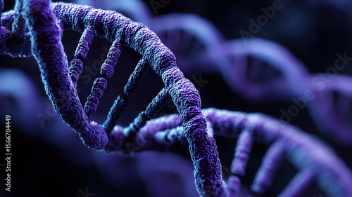 Close up of glowing DNA strand in dark background, symbolizing genetic engineering and biotechnology