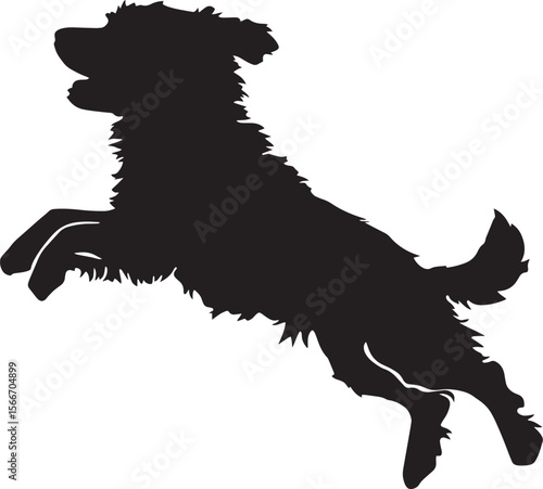 Jumping Dog full length silhouette black vector illustration