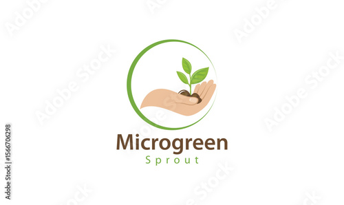 Microgreen Sprout Logo Illustration Organic Local Urban Farm Design Concept Sustainable Vector