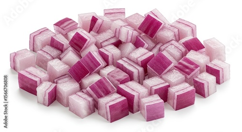 Pile of vibrant diced red onion cubes ready for cooking preparation