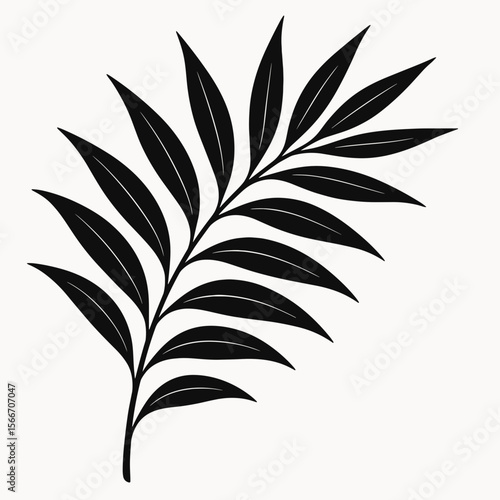 Minimalist Black Branch Leaf Silhouette Illustration Elegant Tropical Nature Design
