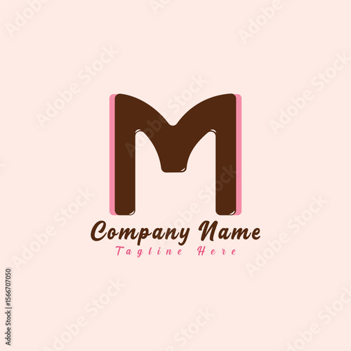 Letter M Chocolate logo template, pink color background