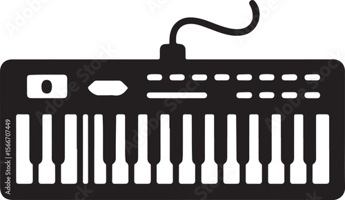 MIDI Keyboard Icon Simple Vector Illustration of a Music Instrument