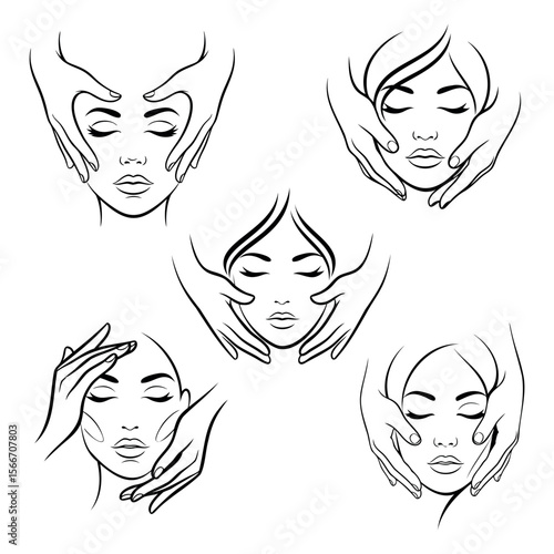 facial massage icon set