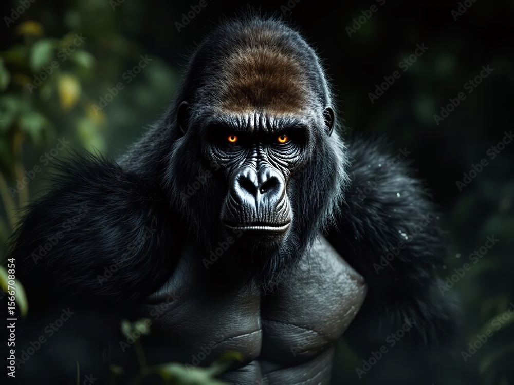 Majestic Silverback Gorilla in Misty Landscape Majestic Silverback Gorilla in Misty Landscape