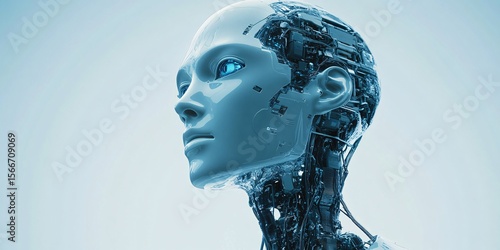 advanced artificial intelligence robot human head with circuitry and technology design for future innovation