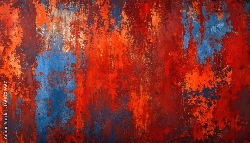 Abstract Rusty Metal Texture With Red Orange And Blue Hues Showing Aged Paint Surface Abstract Rusty Metal Texture With Red Orange And Blue Hues Showing Aged Paint Surface