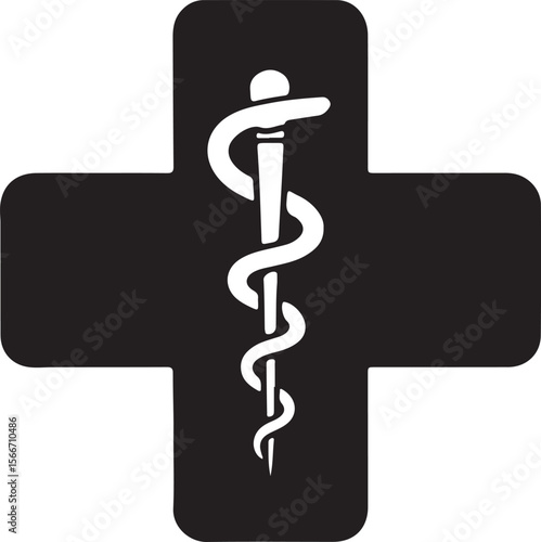Medical Symbol Caduceus on Cross - Healthcare Icon