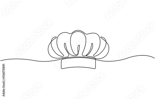 Continuous one line drawing of chef hat or cap. One line drawing illustration of hat chef, One single line drawing of chef hat or cap for restaurant vector graphic illustration.