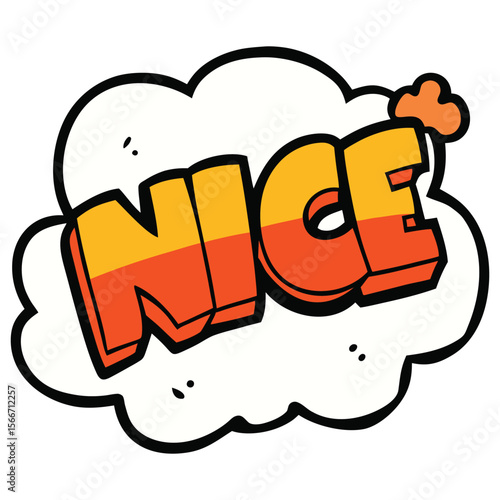 Retro Comic Book Style "Nice" Word Art; Orange and Yellow Gradient; Positive, Energetic Mood