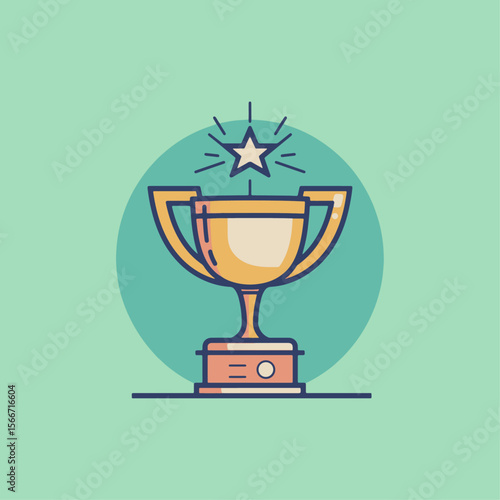 Colored Minimal Line Icon of Trophy with Star – Vector Symbol for Startup Achievement, Business Success, Awards, Goals, and Recognition