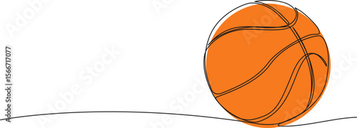 continuous single line drawing of basketball, line art vector illustration