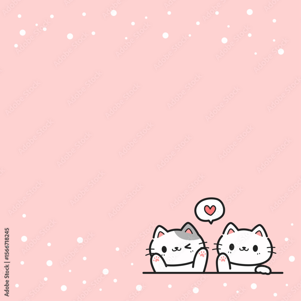 Greeting card with cute cat waving paw cartoon hand drawn on pink, Cute baby shower card with cats for kids Greeting card with cute cat waving paw cartoon hand drawn on pink, Cute baby shower card with cats for kids