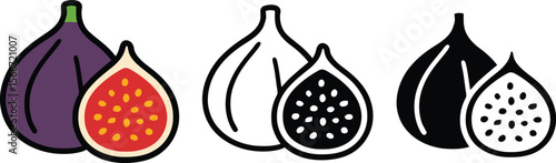 Fig fruit vector set with colored, outline, and silhouette styles