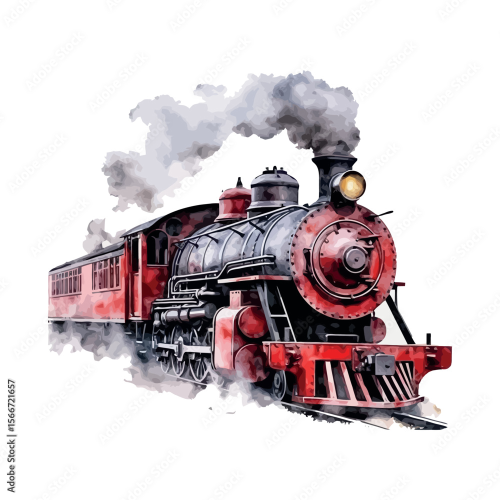 Obraz premium Vintage steam locomotive on mountain railway tracks