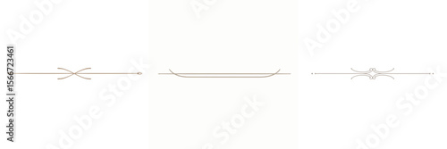 Set of horizontal chapter dividers with old-fashioned elegant lines, slight curves, and thin thickness in dusty beige color
