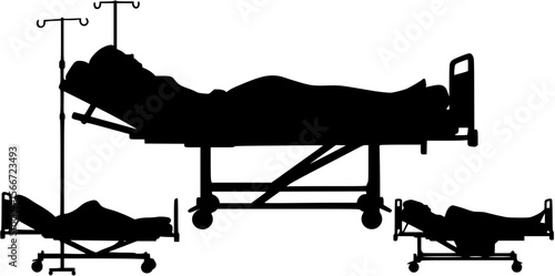 vector silhouette woman lying in hospital bed .Generative AI

