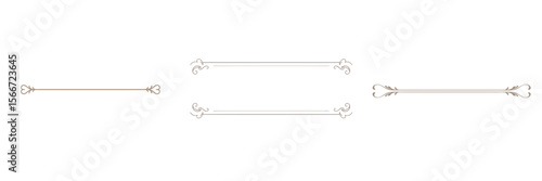 Set of three horizontal chapter dividers with old-fashioned elegant lines, slight curves, and thin thickness in dusty beige color