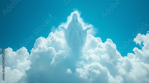 Virgin Mary Figure Formed in the Clouds. Generative AI