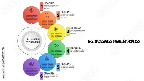 Colorful Circular 6-Step Business Infographic Template for PowerPoint Presentation. Fully editable modern infographic vector elements SVG file compatible with PowerPoint.
