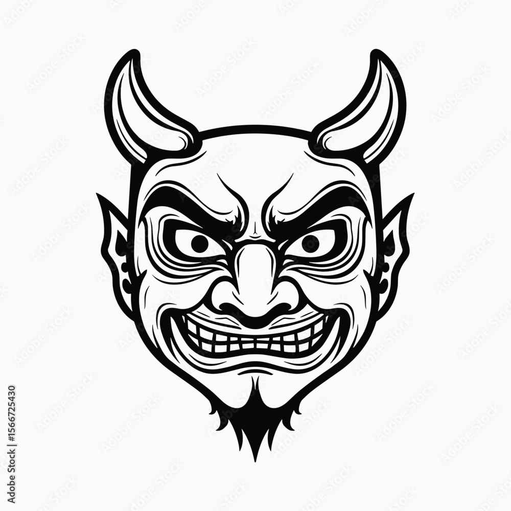 Fototapeta premium Devil mask illustration with sharp horns and fierce expression 