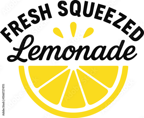 Fresh Squeezed Lemonade Logo with Yellow Citrus Slice Illustration