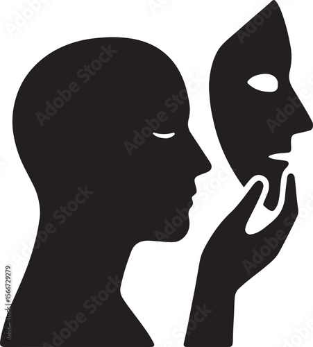 Silhouette of a mask coming off, symbolizing mental freedom, self-expression, and breaking emotional barriers. EPS file.