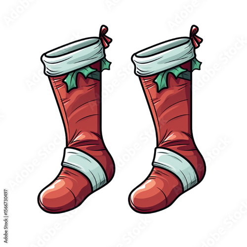 Red Christmas socks, a festive footwear fashion object, isolated on white