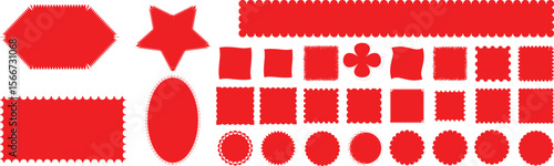  Color rectangle frames wiggly borders. square shape Geometric shapes with scallop.empty text boxes, tags, labels isolated on white background. Vector graphic illustration. Silhouette stickers circle