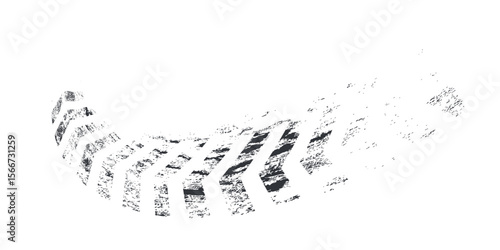 Tire tread marks, wheel textures, tire marks - car racing, motocross, drift, rally, off-road and others. Vector black isolated texture in grunge style with splashes.eps10