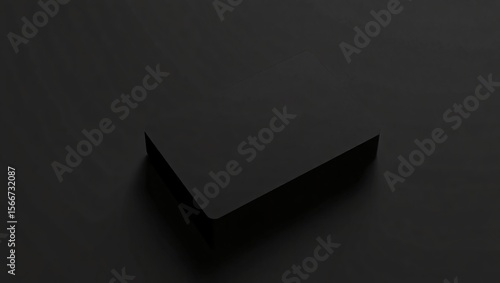 A sleek minimalist black box with rounded corners sits on a dark matte surface casting a subtle shadow