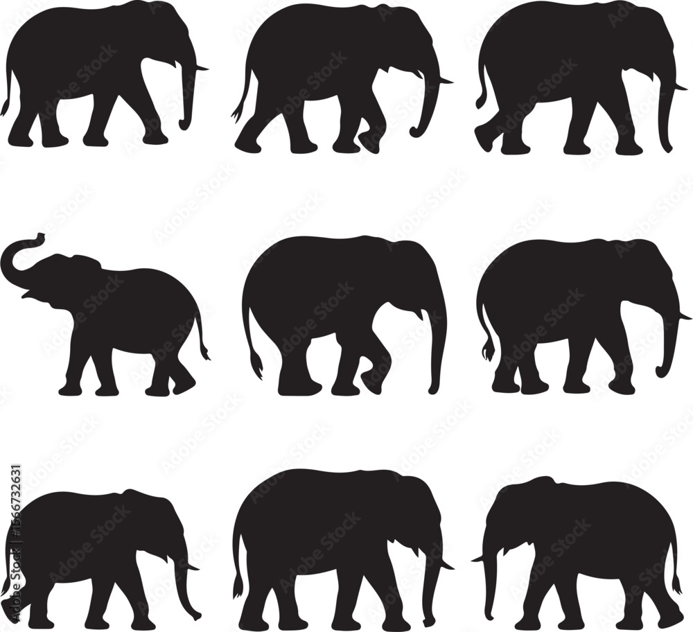 Naklejka premium Majestic Elephant Silhouette VectorElephant SVG Cut File for Cricut & LaserWalking Elephant Jungle Wildlife ClipartTribal Elephant Design for Tattoo or Wall ArtAfrican Elephant Outline for Pri