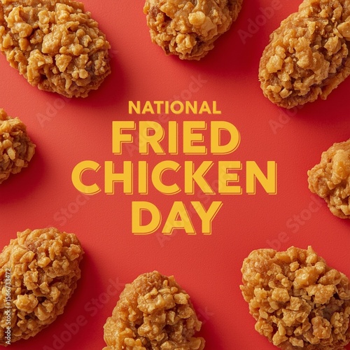 National Fried Chicken Day Vintage Typography with Golden Crispy Chicken on Red Background