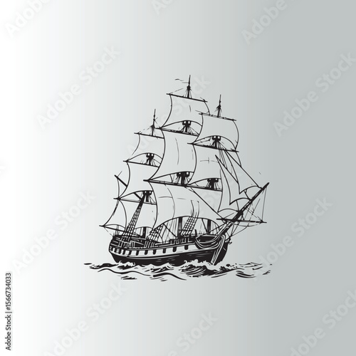 Vintage Sailing Ship on Waves