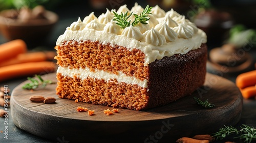 Wallpaper Mural delicious carrot cake with cream cheese frosting on wooden board Torontodigital.ca