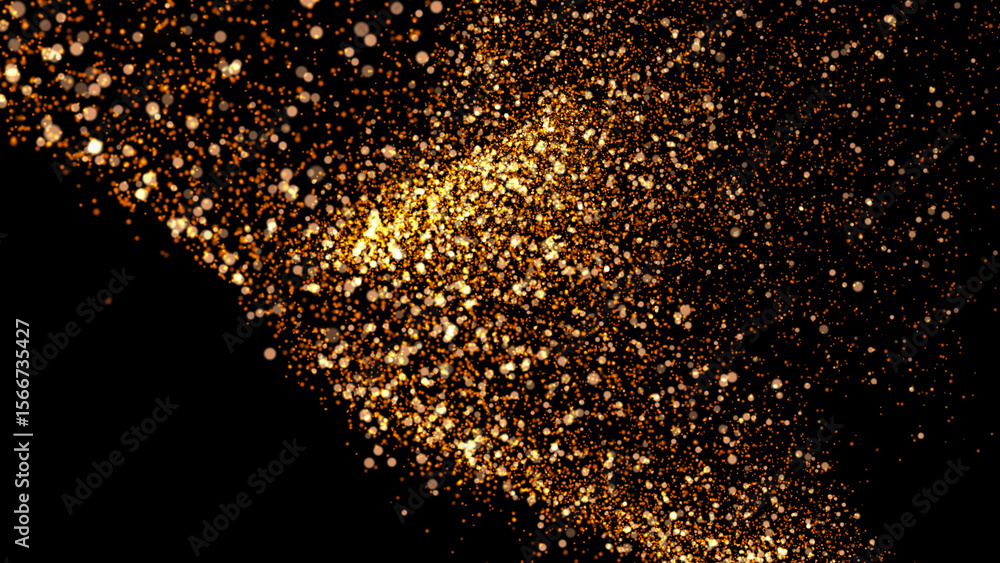 Fototapeta premium gold particles abstract background with shining golden Floating Dust Particles Flare Bokeh star on Black Background. Futuristic glittering in space