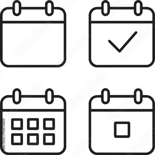 Calendar icon set. calendar icons for app, website, ui. business plan date schedule symbol line art vector illustration 