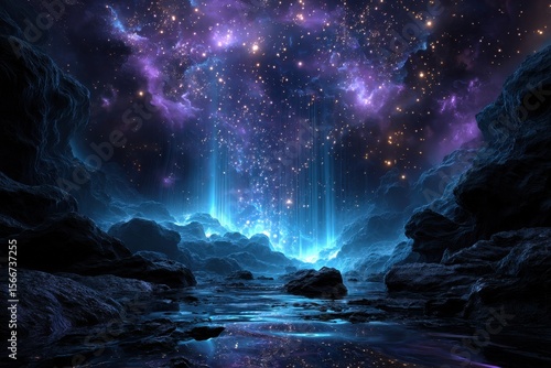 Wallpaper Mural Deep cosmic landscape with glowing stars and celestial reflections in water Torontodigital.ca