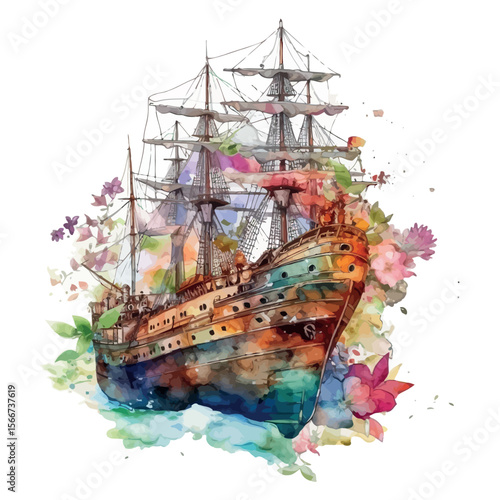 Old pirate ship sailing the vast sea