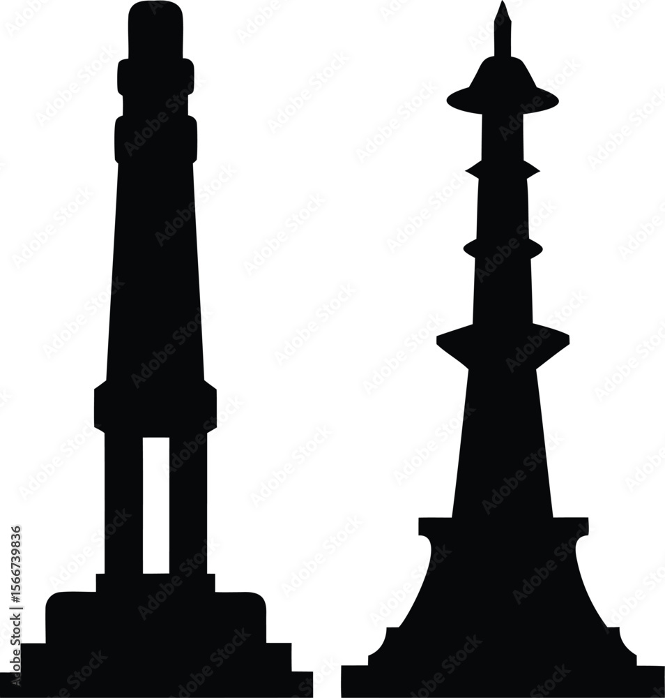 Fototapeta premium Silhouettes of famous monuments and towers, architectural icons