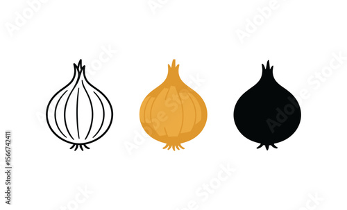 Onion icon variations: outline, flat, and silhouette styles for design projects