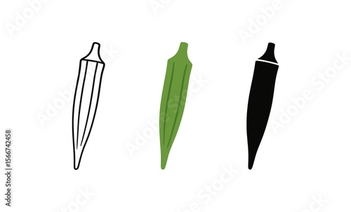 Okra pod trio in minimalist black, green, and white design