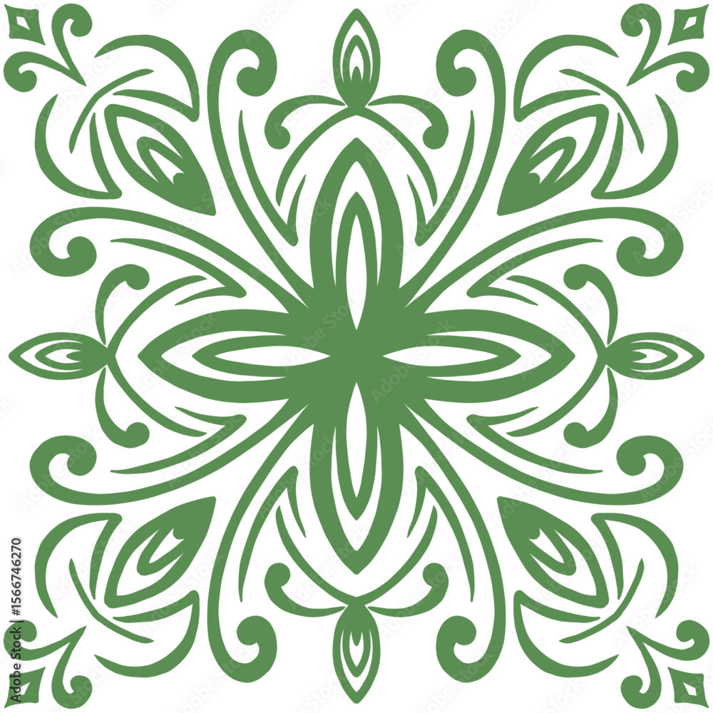 Fototapeta premium Mediterranean seamless floral pattern in green color No. 1