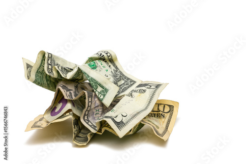 A One, Five, and Ten Dollar Bill Crumpled Up