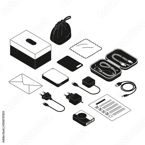 Various electronic accessories are isolated on white background