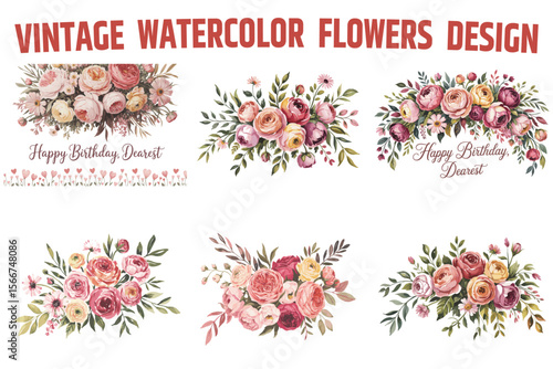 Romantic Watercolor Rose and Peony Flower Collection
